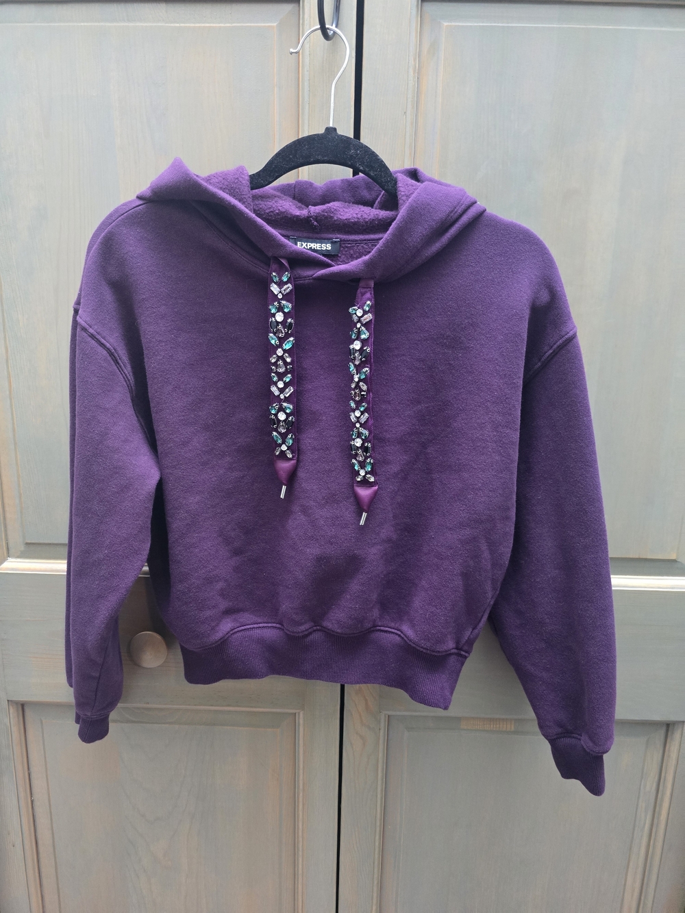 Express Deep Purple Jeweled Drawstring Hoodie
